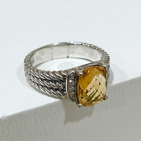 David Yurman Sterling Silver Wheaton Citrine with Diamonds Size 8 - Picture 7 of 12